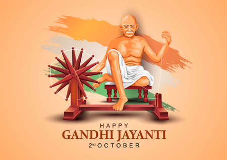 Mahatma Gandhi jayanti - 2021 2nd October with creative design vector illustration, Mohandas Karam Chandra Gandhi Birthday.のイラスト素材