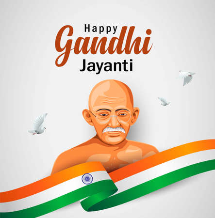 Mahatma Gandhi jayanti - 2021. 2nd October with creative design vector illustration, Mohandas Karam Chandra Gandhi Birthday.のイラスト素材