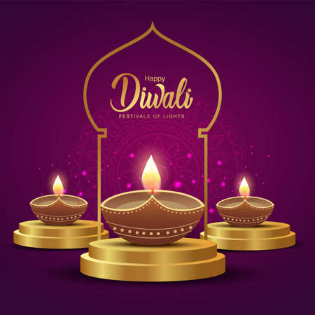 Indian festival Happy Diwali with Diwali props, holiday Background, Diwali celebration greeting card, vector illustration design.のイラスト素材