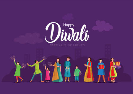 Indian festival Happy Diwali with Diwali props, holiday Background, Diwali celebration greeting card, vector illustration design.のイラスト素材