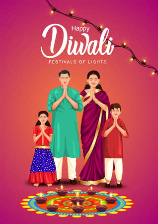 Indian festival of Diwali celebration background with decorated Rangoli and Diya. vector illustration design.のイラスト素材