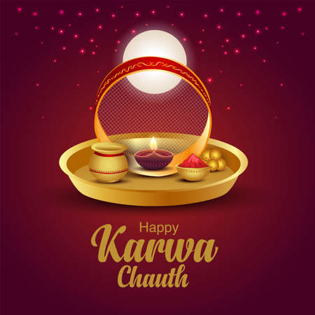 india traditional festival happy karwa chauth vector illustration designのイラスト素材