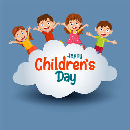 Happy children's day background greetings with happy kids vector illustration designのイラスト素材