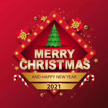 Merry Christmas background with christmas element. Red Background. party invitation Vector illustration designのイラスト素材