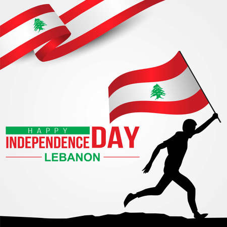 Happy Independence day Lebanon Vector Template Design Illustration. silhouette man running with flagのイラスト素材