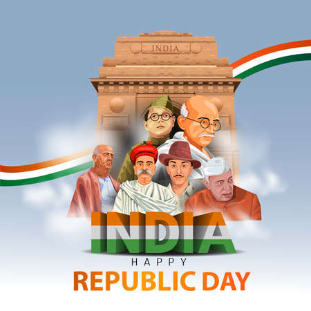 happy republic day India. freedom fighters with India gate vector illustration design