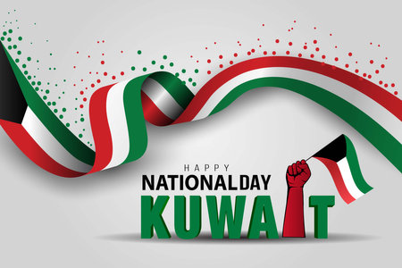 happy national day Kuwait holding hand with Kuwait flag. 3d letter vector illustration designのイラスト素材