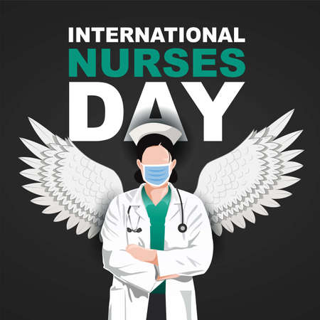 12 May. happy International Nurse Day background. half size of nurse`s uniform with wings and stethoscope. Vector illustration designのイラスト素材