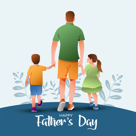 Happy father's day with dad and children walking back view. vector illustration designのイラスト素材