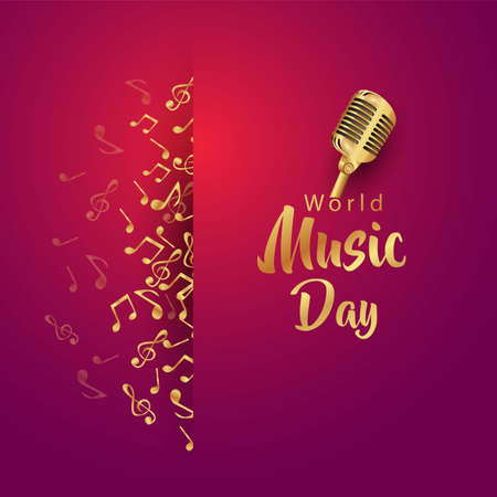 happy world music day and musical instruments with pink background. vector illustration designのイラスト素材