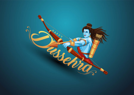 Happy Dussehra festival of India. of Lord Rama killing Ravana. vector illustration designのイラスト素材