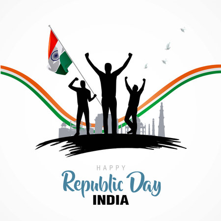 happy Republic day India. flag with group of people. vector illustration designのイラスト素材