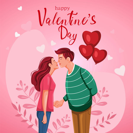 happy Valentine's Day Poster or banner with cartoon couples. abstract vector illustration designのイラスト素材