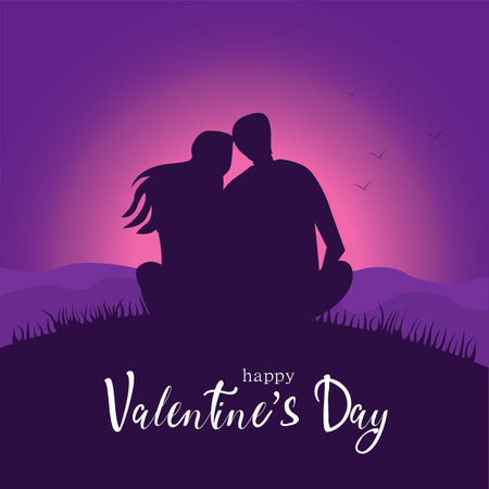 happy Valentine's Day Poster or banner with cartoon couples. vector illustration designのイラスト素材