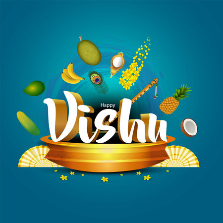 Kerala festival happy vishu greetings. abstract vector illustration design.のイラスト素材