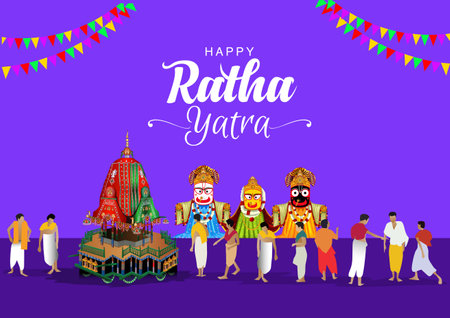 vector illustration design for Indian festival With happy Chariot Journey, celebration for Lord Jagannath, Balabhadra and Subhadra.のイラスト素材