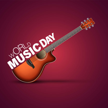 happy world music day event and musical instruments with red background. abstract vector illustration designのイラスト素材