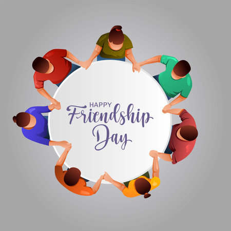 Happy international friendship day greeting card, top view of friends group. abstract vector illustration designのイラスト素材