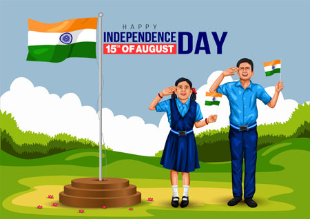 happy independence day India. Indian student saluting flag of India. abstract vector illustration design flyerのイラスト素材