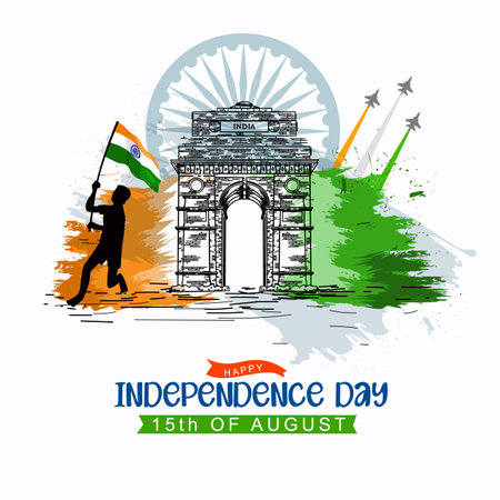 Happy Independence Day of India. monument and Landmark. white background abstract vector illustration graphic design.のイラスト素材