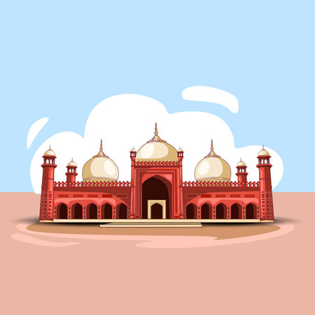 badshahi mosque Pakistan. Famous Landmark of Pakistan located in the city of Lahore, Pakistan. abstract Vector illustrationのイラスト素材