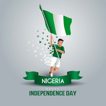 1st October Nigeria Independence Day template. man running with flag. vector illustrationのイラスト素材