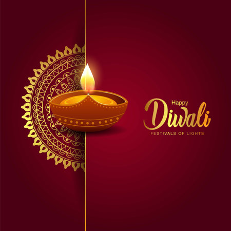 happy Diwali greetings. rangoli decoration with Diya. vector illustrationのイラスト素材