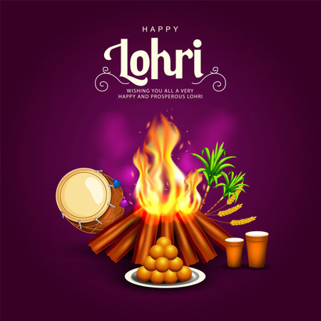 Happy Lohri festival of Punjab India background. lohri elements background. abstract vector illustration banner designのイラスト素材