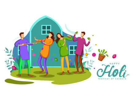 Indian festival happy Holi with group of people. abstract vector illustration designのイラスト素材