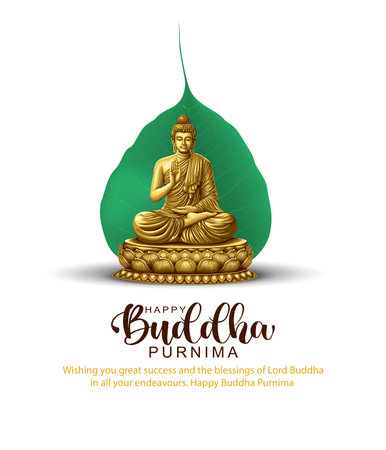 Happy Vesak Day, Buddha Purnima wishes greetings with buddha and lotus illustration. Can be used for poster, banner, logo, background, greetings, print design. abstract illustration design.のイラスト素材