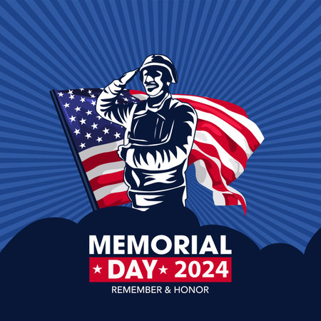 happy memorial day USA. American soldier with flag. vector illustration designのイラスト素材