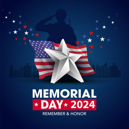 happy memorial day USA. American soldier with flag. vector illustration designのイラスト素材