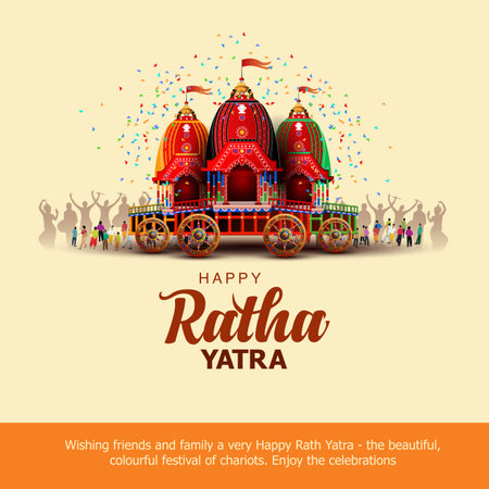 Indian festival Ratha Yatra of Lord god Jagannath, Balabhadra and Subhadra on Chariot with people. new abstract vector illustration designのイラスト素材