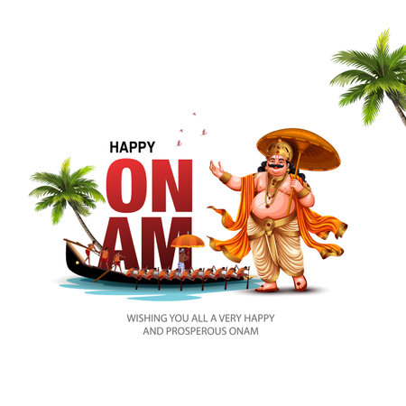 New Kerala festival happy onam with Indian white background, use for poster, leaflet , banner. abstract vector illustration designのイラスト素材