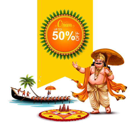 New Kerala festival happy onam with Indian white background, use for poster, leaflet , banner. abstract vector illustration designのイラスト素材
