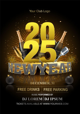 2025 Happy New Year club poster Background for your Flyers and Greetings Card graphic or new year themed party invitations. abstract vector illustration designのイラスト素材