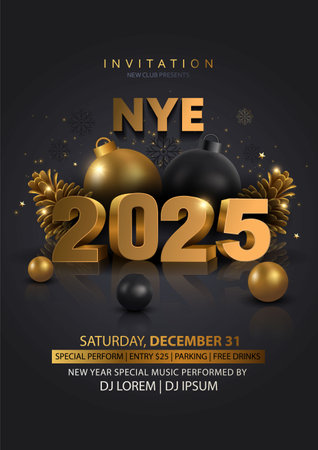 2025 Happy New Year club poster Background for your Flyers and Greetings Card graphic or new year themed party invitations. abstract vector illustration designのイラスト素材