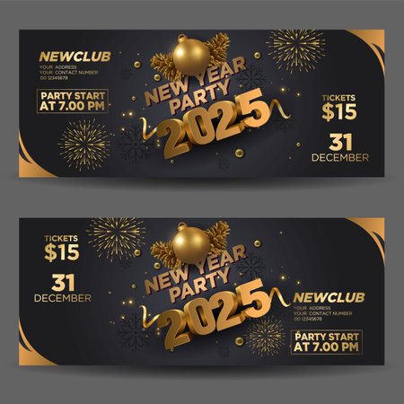Abstract New Year Banner. 2025 happy new year event entry pass design. abstract vector illustrationのイラスト素材