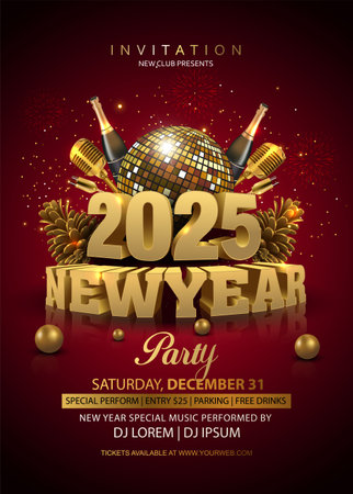 2025 Happy New Year club poster Background for your Flyers and Greetings Card graphic or new year themed party invitations. abstract vector illustration designのイラスト素材