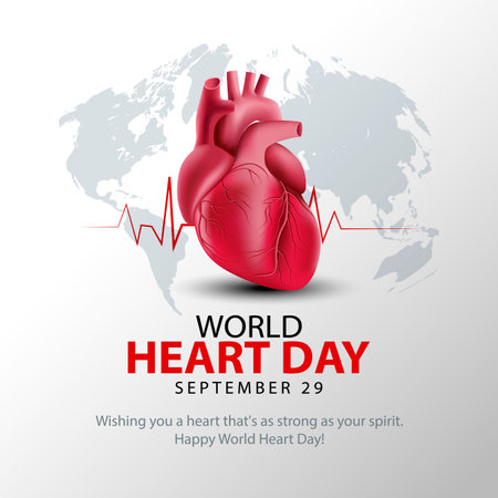 World heart day with red heart and world sign. abstract vector illustration designのイラスト素材