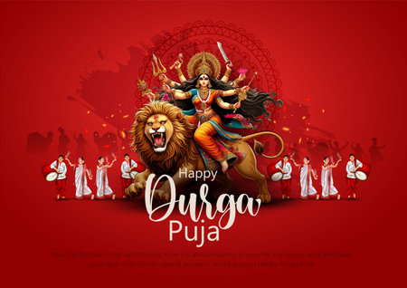 Indian God shri Druga in Happy Durga Puja Subh Navratri red background. vector illustration designのイラスト素材