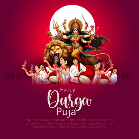 Indian God shri Druga in Happy Durga Puja Subh Navratri red background. vector illustration designのイラスト素材