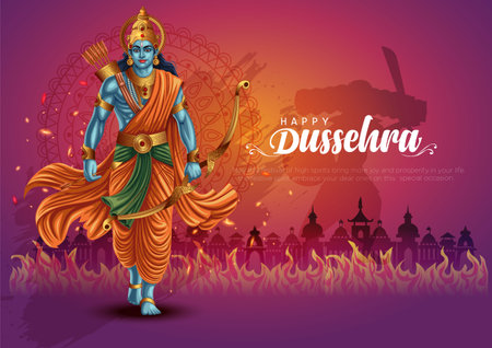Happy Dussehra festival of India. of Lord Rama killing Ravana. vector illustration designのイラスト素材