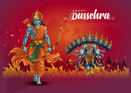 Happy Dussehra festival of India. of Lord Rama killing Ravana. vector illustration designのイラスト素材