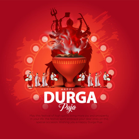 indian God durga in Happy Durga Puja Subh Navratri background. vector illustrationのイラスト素材