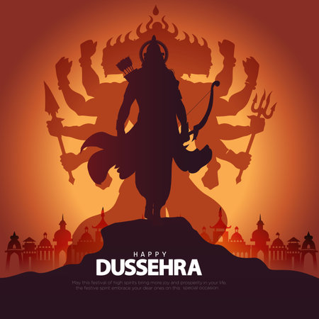 Happy Dussehra festival of India. of Lord Rama killing Ravana. vector illustration designのイラスト素材