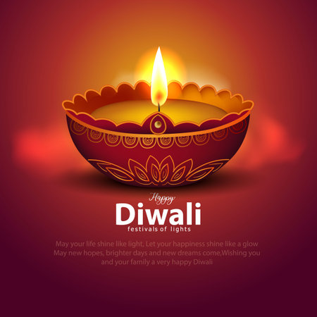 happy Diwali. Indian festivals of light with outline Diya. vector illustration designのイラスト素材