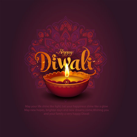 Indian festival of lights Happy Diwali, holiday Background, Diwali celebration greeting card, abstract vector illustration design.のイラスト素材