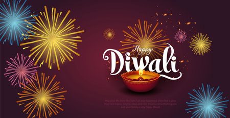 Indian festival of lights Happy Diwali, holiday Background, Diwali celebration greeting card, abstract vector illustration design.のイラスト素材