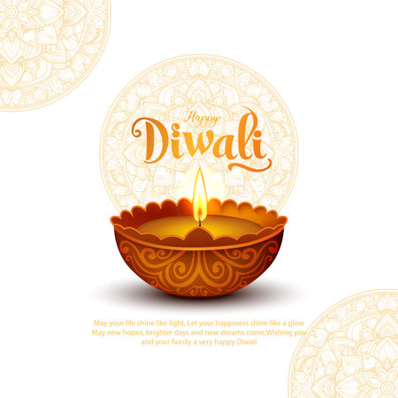 Indian festival of lights Happy Diwali, holiday Background, Diwali celebration greeting card, abstract vector illustration design.のイラスト素材
